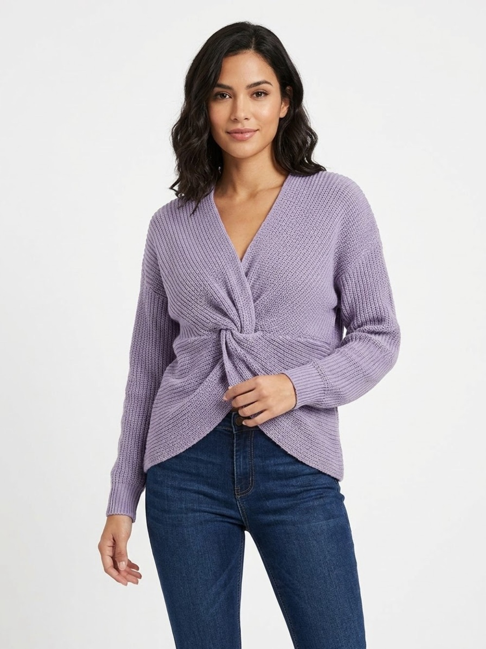 LOVE J Lavender Purple Twist Front Knit Sweater - Size Small